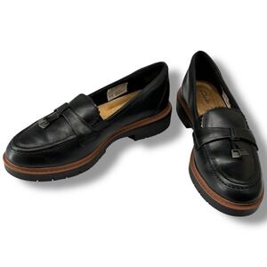 Clarks Westlynn Bella Black Leather Lug Sole Loafers Hardware Comfort 9.5 M